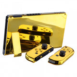 eXtremeRate Chrome Gold Handheld Console Back Plate, Joycon Handheld Controller Housing Shell With Full Set Buttons DIY Replacement Part for Nintendo Switch - QD401