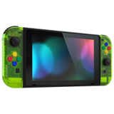 eXtremeRate Clear Lime Green Back Plate for NS Switch Console, NS Joycon Handheld Controller Housing with Full Set Buttons, DIY Replacement Shell for Nintendo Switch - QM511