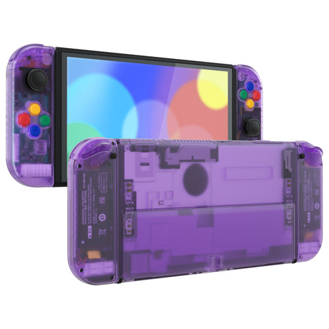 eXtremeRate Clear Atomic Purple Custom Full Set Shell for Nintendo Switch OLED, DIY Replacement Console Back Plate & Kickstand, NS Joycon Handheld Controller Housing with Colorful Buttons for Nintendo Switch OLED - QNSOM5002