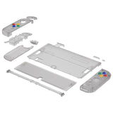 eXtremeRate Clear Black Custom Full Set Shell for Nintendo Switch OLED, DIY Replacement Console Back Plate & Kickstand, NS Joycon Handheld Controller Housing with Colorful Buttons for Nintendo Switch OLED - QNSOM5005