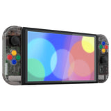 eXtremeRate Clear Black Custom Full Set Shell for Nintendo Switch OLED, DIY Replacement Console Back Plate & Kickstand, NS Joycon Handheld Controller Housing with Colorful Buttons for Nintendo Switch OLED - QNSOM5005