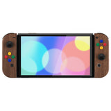 eXtremeRate Wood Grain Soft Touch Full Set Shell for Nintendo Switch OLED, Replacement Console Back Plate & Metal Kickstand, NS Joycon Handheld Controller Housing & Buttons for Nintendo Switch OLED - QNSOS2001