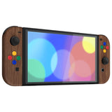 eXtremeRate Wood Grain Soft Touch Full Set Shell for Nintendo Switch OLED, Replacement Console Back Plate & Metal Kickstand, NS Joycon Handheld Controller Housing & Buttons for Nintendo Switch OLED - QNSOS2001