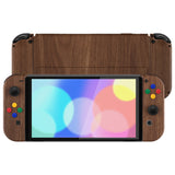 eXtremeRate Wood Grain Soft Touch Full Set Shell for Nintendo Switch OLED, Replacement Console Back Plate & Metal Kickstand, NS Joycon Handheld Controller Housing & Buttons for Nintendo Switch OLED - QNSOS2001