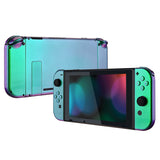 eXtremeRate Glossy Back Plate for NS Switch Console, NS Joycon Handheld Controller Housing with Full Set Buttons, DIY Replacement Shell for NS Switch - Chameleon Green Purple - QP311