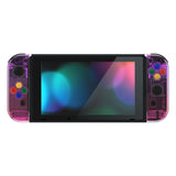 eXtremeRate Clear Atomic Purple Rose Red Back Plate for NS Switch Console, NS Joycon Handheld Controller Housing with Full Set Buttons, DIY Replacement Shell for Nintendo Switch - QP343