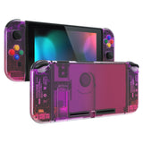 eXtremeRate Clear Atomic Purple Rose Red Back Plate for NS Switch Console, NS Joycon Handheld Controller Housing with Full Set Buttons, DIY Replacement Shell for Nintendo Switch - QP343