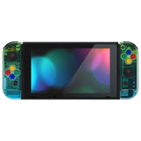 eXtremeRate Gradient Translucent Green Blue Back Plate for NS Switch Console, NS Joycon Handheld Controller Housing with Full Set Buttons, DIY Replacement Shell for Nintendo Switch - QP344