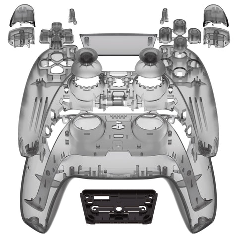 eXtremeRate Full Set Housing Shell with Buttons Touchpad Cover, Clear Black Custom Replacement Decorative Trim Shell Front Back Plates Compatible with ps5 Controller BDM-010 BDM-020 - Controller NOT Included - QPFM5007G2