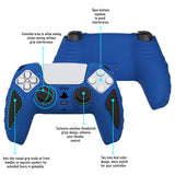 PlayVital Knight Edition Passion Blue & Black Two Tone Anti-Slip Silicone Cover Skin for Playstation 5 Controller, Soft Rubber Case for PS5 Controller with Thumb Grip Caps - QSPF007