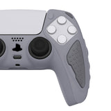 PlayVital Knight Edition Metallic Gray & Dark Gray Two Tone Anti-Slip Silicone Cover Skin for Playstation 5 Controller, Soft Rubber Case for PS5 Controller with Thumb Grip Caps - QSPF011