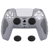 PlayVital Knight Edition Metallic Gray & Dark Gray Two Tone Anti-Slip Silicone Cover Skin for Playstation 5 Controller, Soft Rubber Case for PS5 Controller with Thumb Grip Caps - QSPF011