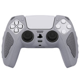 PlayVital Knight Edition Metallic Gray & Dark Gray Two Tone Anti-Slip Silicone Cover Skin for Playstation 5 Controller, Soft Rubber Case for PS5 Controller with Thumb Grip Caps - QSPF011