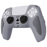 PlayVital Knight Edition Metallic Gray & Dark Gray Two Tone Anti-Slip Silicone Cover Skin for Playstation 5 Controller, Soft Rubber Case for PS5 Controller with Thumb Grip Caps - QSPF011