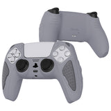 PlayVital Knight Edition Metallic Gray & Dark Gray Two Tone Anti-Slip Silicone Cover Skin for Playstation 5 Controller, Soft Rubber Case for PS5 Controller with Thumb Grip Caps - QSPF011