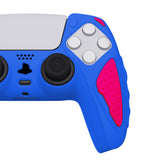 PlayVital Knight Edition Primary Blue & Bright Pink Two Tone Anti-Slip Silicone Cover Skin for Playstation 5 Controller, Soft Rubber Case for PS5 Controller with Thumb Grip Caps - QSPF013