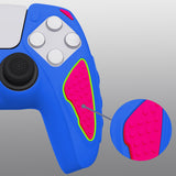 PlayVital Knight Edition Primary Blue & Bright Pink Two Tone Anti-Slip Silicone Cover Skin for Playstation 5 Controller, Soft Rubber Case for PS5 Controller with Thumb Grip Caps - QSPF013