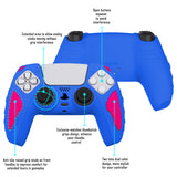 PlayVital Knight Edition Primary Blue & Bright Pink Two Tone Anti-Slip Silicone Cover Skin for Playstation 5 Controller, Soft Rubber Case for PS5 Controller with Thumb Grip Caps - QSPF013