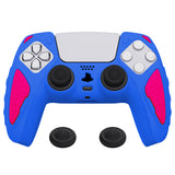 PlayVital Knight Edition Primary Blue & Bright Pink Two Tone Anti-Slip Silicone Cover Skin for Playstation 5 Controller, Soft Rubber Case for PS5 Controller with Thumb Grip Caps - QSPF013