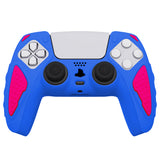 PlayVital Knight Edition Primary Blue & Bright Pink Two Tone Anti-Slip Silicone Cover Skin for Playstation 5 Controller, Soft Rubber Case for PS5 Controller with Thumb Grip Caps - QSPF013