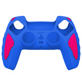 PlayVital Knight Edition Primary Blue & Bright Pink Two Tone Anti-Slip Silicone Cover Skin for Playstation 5 Controller, Soft Rubber Case for PS5 Controller with Thumb Grip Caps - QSPF013