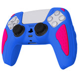 PlayVital Knight Edition Primary Blue & Bright Pink Two Tone Anti-Slip Silicone Cover Skin for Playstation 5 Controller, Soft Rubber Case for PS5 Controller with Thumb Grip Caps - QSPF013