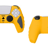 PlayVital Knight Edition Caution Yellow & Graphite Gray Two Tone Anti-Slip Silicone Cover Skin for Playstation 5 Controller, Soft Rubber Case for PS5 Controller with Thumb Grip Caps - QSPF014