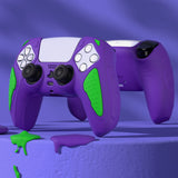 PlayVital Knight Edition Neon Genesis Purple & Green Two Tone Anti-Slip Silicone Cover Skin for Playstation 5 Controller, Soft Rubber Case for PS5 Controller with Thumb Grip Caps - QSPF015