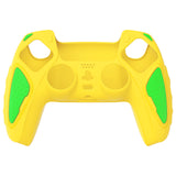 PlayVital Knight Edition Legend Yellow & Green Two Tone Anti-Slip Silicone Cover Skin for ps5 Controller, Soft Rubber Case for ps5 Wireless Controller with Thumb Grip Caps - QSPF016