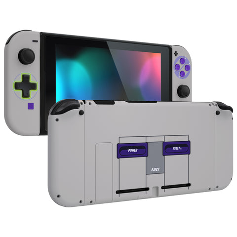 eXtremeRate Dpad Version Custom Full Set Shell for Nintendo Switch, Replacement Console Back Plate, NS Joycon Handheld Controller Housing & Buttons for Nintendo Switch - Classics SNES Style - QZT1003