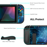 PlayVital ZealProtect Soft Protective Case for Nintendo Switch, Flexible Cover Protector for Nintendo Switch with Tempered Glass Screen Protector & Thumb Grip Caps & ABXY Direction Button Caps - Blue Nebula - RNSYV6002