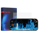 PlayVital ZealProtect Soft Protective Case for Nintendo Switch, Flexible Cover Protector for Nintendo Switch with Tempered Glass Screen Protector & Thumb Grip Caps & ABXY Direction Button Caps - Blue Flame - RNSYV6003