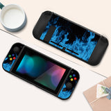 PlayVital ZealProtect Soft Protective Case for Nintendo Switch, Flexible Cover Protector for Nintendo Switch with Tempered Glass Screen Protector & Thumb Grip Caps & ABXY Direction Button Caps - Blue Flame - RNSYV6003