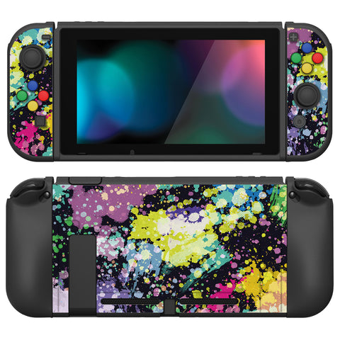 PlayVital ZealProtect Soft Protective Case for Nintendo Switch, Flexible Cover Protector for Nintendo Switch with Tempered Glass Screen Protector & Thumb Grip Caps & ABXY Direction Button Caps - Watercolour Splash - RNSYV6004