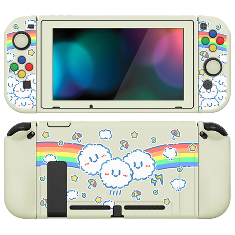 PlayVital ZealProtect Soft Protective Case for Nintendo Switch, Flexible Cover Protector for Nintendo Switch with Tempered Glass Screen Protector & Thumb Grip Caps & ABXY Direction Button Caps - Rainbow on Cloud - RNSYV6016