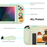 PlayVital ZealProtect Soft Protective Case for Nintendo Switch, Flexible Cover Protector for Nintendo Switch with Tempered Glass Screen Protector & Thumb Grip Caps & ABXY Direction Button Caps - Triplets Pumpkin Cats - RNSYV6020