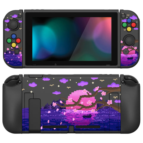 PlayVital ZealProtect Soft Protective Case for Nintendo Switch, Flexible Cover Protector for Nintendo Switch with Tempered Glass Screen Protector & Thumb Grip Caps & ABXY Direction Button Caps - Pixel Moon Night - RNSYV6023