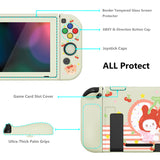 PlayVital ZealProtect Soft Protective Case for Nintendo Switch, Flexible Cover Protector for Nintendo Switch with Tempered Glass Screen Protector & Thumb Grip Caps & ABXY Direction Button Caps - Cherry Bunny & Cherry Bear - RNSYV6030