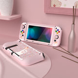 PlayVital ZealProtect Soft Protective Case for Nintendo Switch, Flexible Cover Protector for Nintendo Switch with Tempered Glass Screen Protector & Thumb Grip Caps & ABXY Direction Button Caps - Tea Time Kitty - RNSYV6032