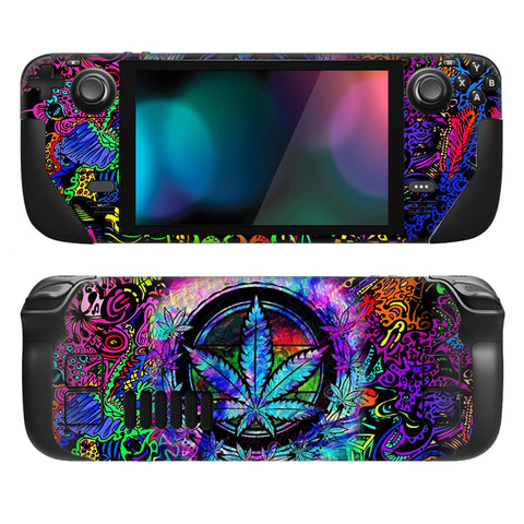 PlayVital Full Set Protective Skin Decal for Steam Deck LCD, Custom Stickers Vinyl Cover for Steam Deck OLED - Psychedelic Leaf - SDTM007