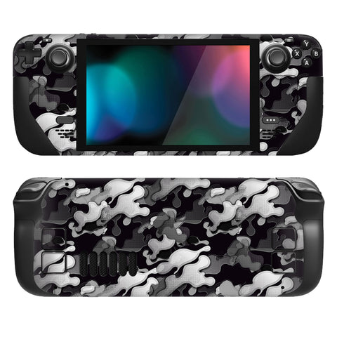 PlayVital Full Set Protective Skin Decal for Steam Deck LCD, Custom Stickers Vinyl Cover for Steam Deck OLED - Black White Camouflage - SDTM014
