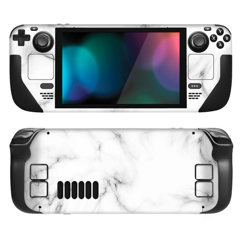 PlayVital Full Set Protective Skin Decal for Steam Deck LCD, Custom Stickers Vinyl Cover for Steam Deck OLED - Seamless White Marble - SDTM034