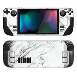 PlayVital Full Set Protective Skin Decal for Steam Deck LCD, Custom Stickers Vinyl Cover for Steam Deck OLED - Modern White Marble - SDTM035