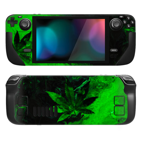 PlayVital Full Set Protective Skin Decal for Steam Deck LCD, Custom Stickers Vinyl Cover for Steam Deck OLED - Green Leaf - SDTM053