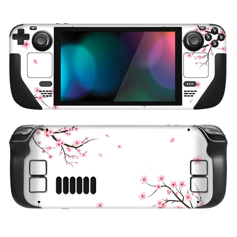 PlayVital Full Set Protective Skin Decal for Steam Deck LCD, Custom Stickers Vinyl Cover for Steam Deck OLED - Falling Cherry Blossom - SDTM059