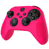 PlayVital Bright Pink 3D Studded Edition Anti-slip Silicone Cover Skin for Xbox Series X Controller, Soft Rubber Case Protector for Xbox Series S Controller with 6 Black Thumb Grip Caps - SDX3019