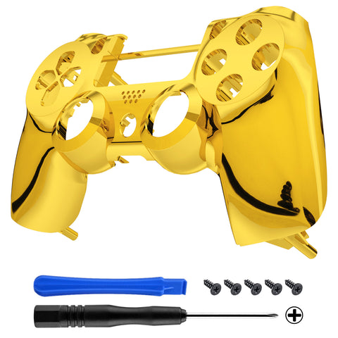eXtremeRate Chrome Gold Edition Front Housing Shell Faceplate for PS4 Slim PS4 Pro Controller (CUH-ZCT2 JDM-040 JDM-050 JDM-055) - SP4FD02