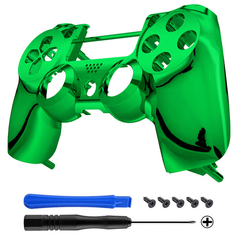 eXtremeRate Chrome Green Faceplate Cover Front Housing Shell Replacement Kit for PS4 Slim PS4 Pro Controller (CUH-ZCT2 JDM-040 JDM-050 JDM-055) - SP4FD08