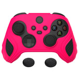 PlayVital Scorpion Edition Two-Tone Anti-Slip Silicone Case Cover for Xbox Series X/S Controller, Soft Rubber Case for Xbox Core Controller with Thumb Grip Caps - Bright Pink & Black - SPX3007