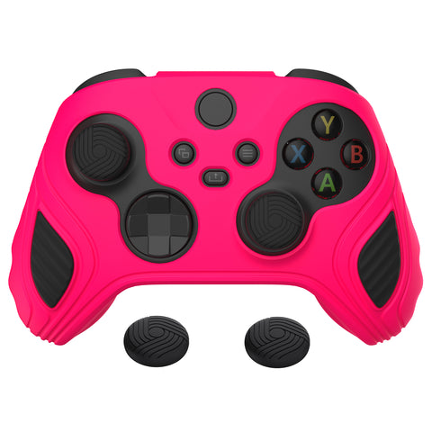 PlayVital Scorpion Edition Two-Tone Anti-Slip Silicone Case Cover for Xbox Series X/S Controller, Soft Rubber Case for Xbox Core Controller with Thumb Grip Caps - Bright Pink & Black - SPX3007